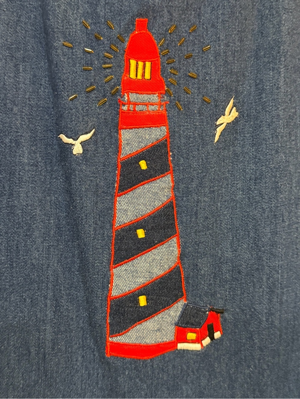 Vintage 90s Casey Coleman Embroidered Lighthouse Denim Jumper Dress NWT 3X - Picture 5 of 12